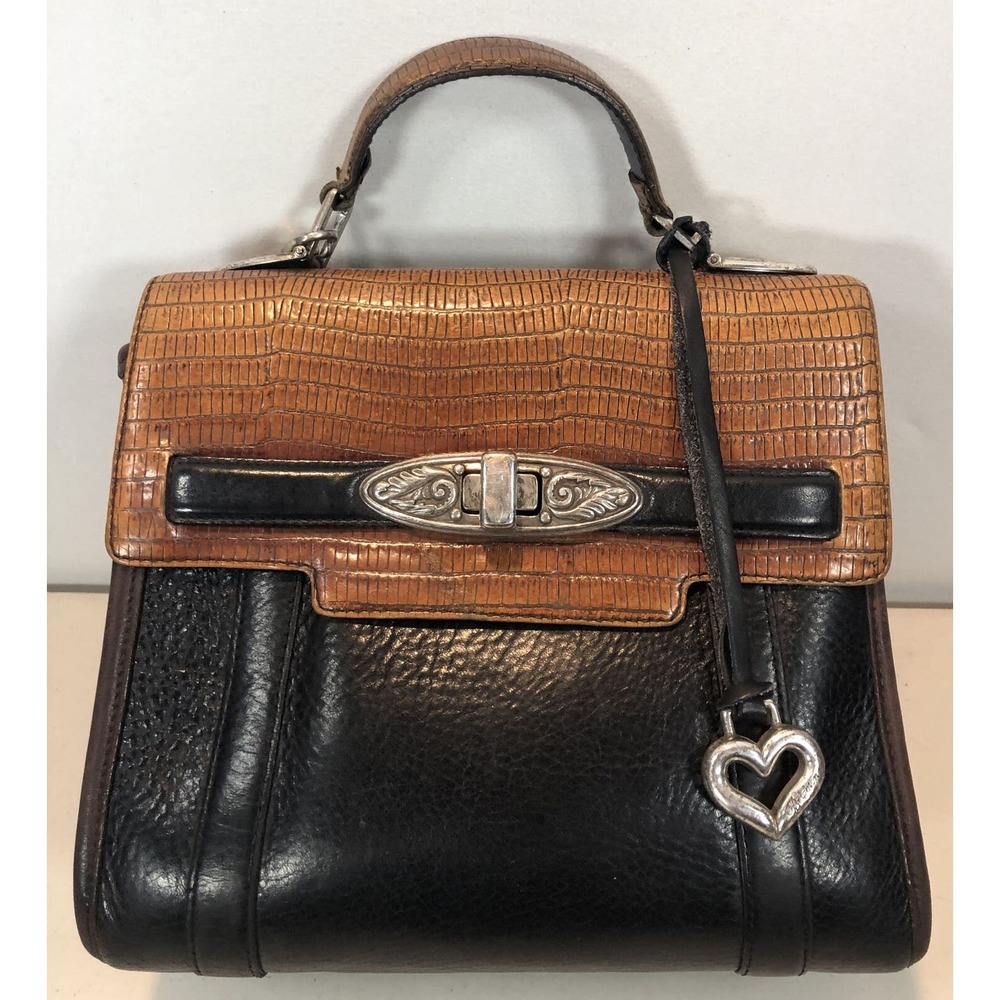 Brighton Two-Tone Black and Brown Leather Satchel